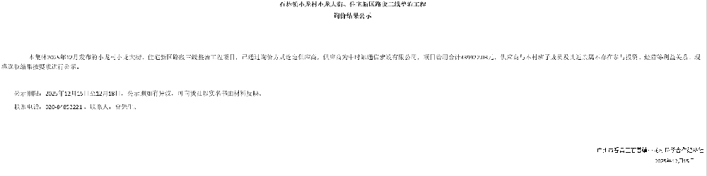 石碁镇小龙村小龙大街、住宅新区路段三线整治工程询价结果公示